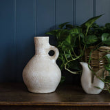 Textured Terracotta Vase – Off-White Decorative Vase with Handle