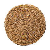 Round woven placemat on a white background