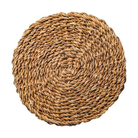 Round woven placemat on a white background