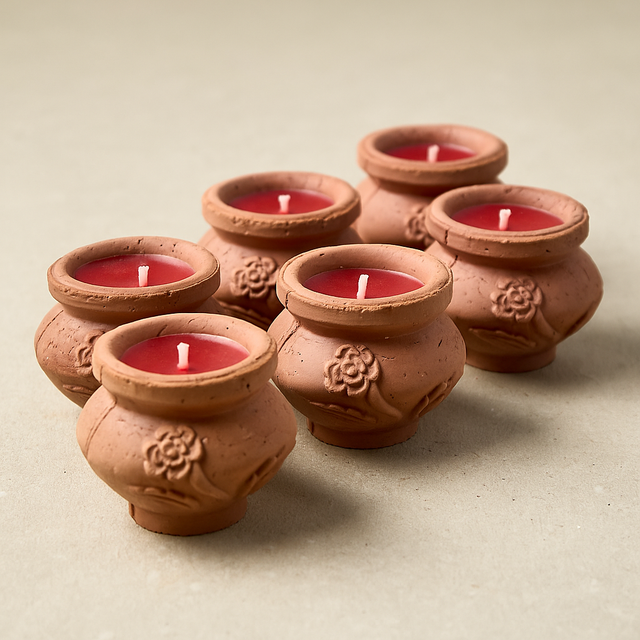 Handmade Terracotta Rose Candles | Megah Beeswax Set of 6