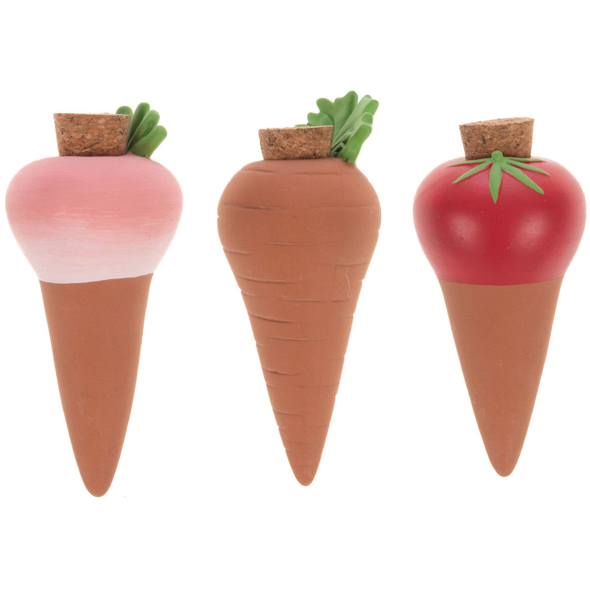 Terracotta Watering Spikes – Vegetable Designs, Set of 3