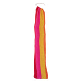 Colorful striped fabric on a hanger against a white background