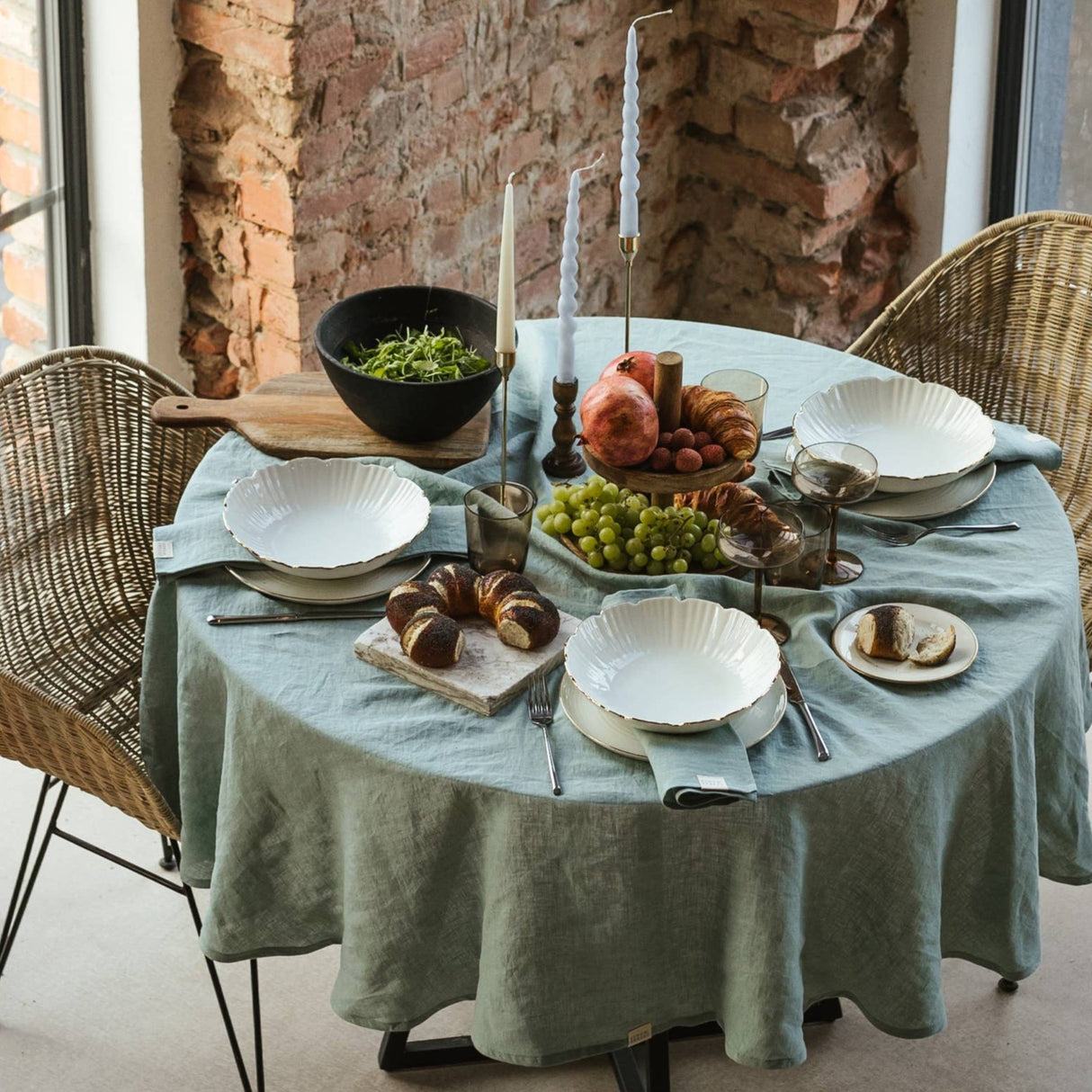 Ocean Mint Stone-Washed Linen Tablecloth