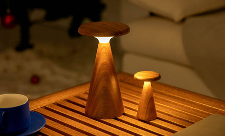 Walnut LED Table Lamp – Mini Rechargeable RGB Bedside Lamp (Sylva)