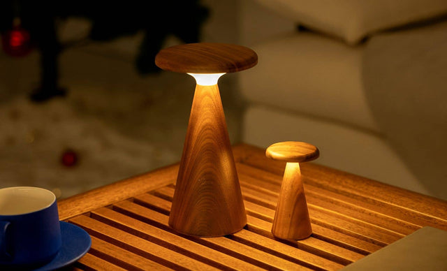 Walnut LED Table Lamp – Mini Rechargeable RGB Bedside Lamp (Sylva)