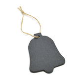 A dark grey bell-shaped slate ornament with a natural jute hanging string, shown on a plain white background.