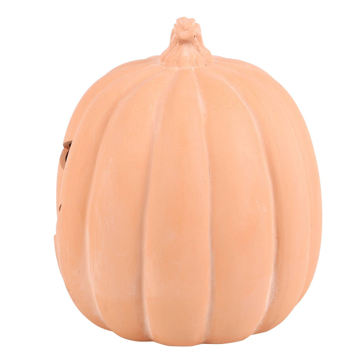 A decorative terracotta orange pumpkin-shaped decoration 