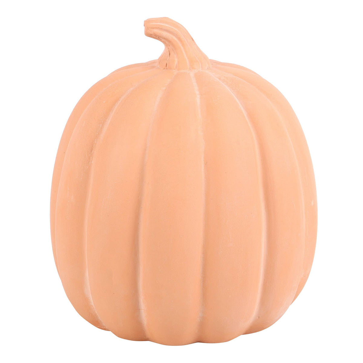 A decorative terracotta orange pumpkin-shaped decoration 
