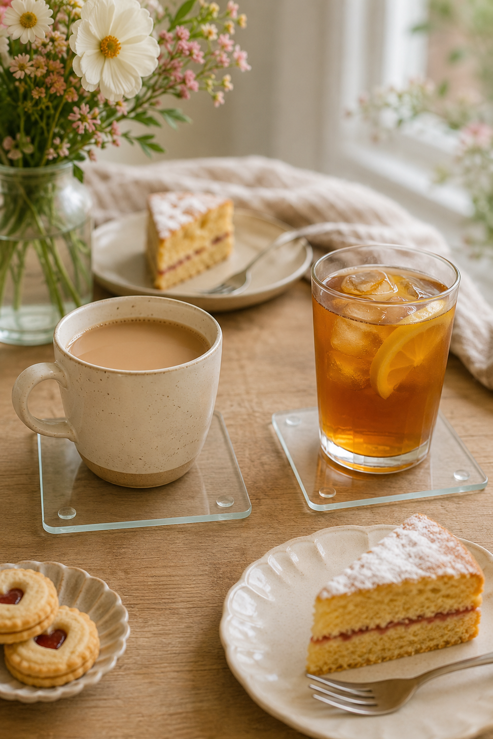 A set of 4 clear glass coasters with a clean square shape, made from toughened tempered glass 