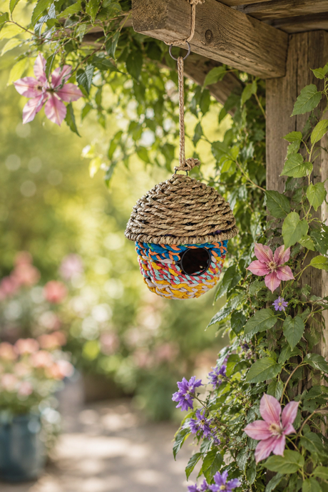 Grass & Recycled Sari Acorn Hanging Birdhouse