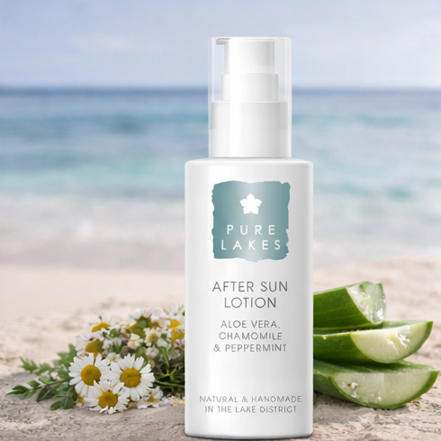 Pure Lashes after sun lotion with beach and natural settings