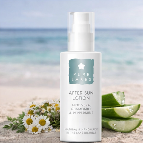 Pure Lashes after sun lotion with beach and natural settings