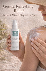 aloe vera after sun lotion with text and natural elements.