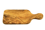 An olive Wood cutting board with a handle 