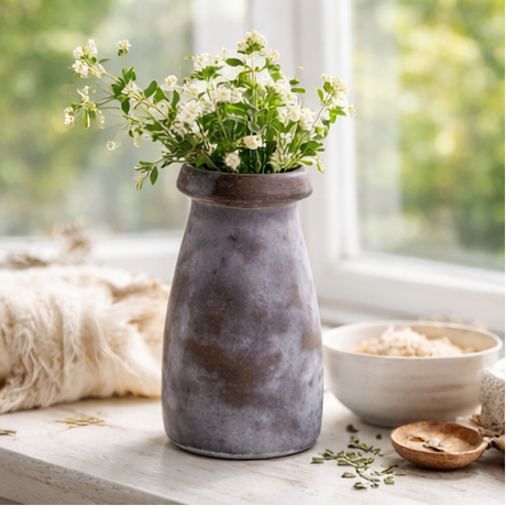 Aoife Glass Bud Vase – Small Stone Smoked Swell Vase