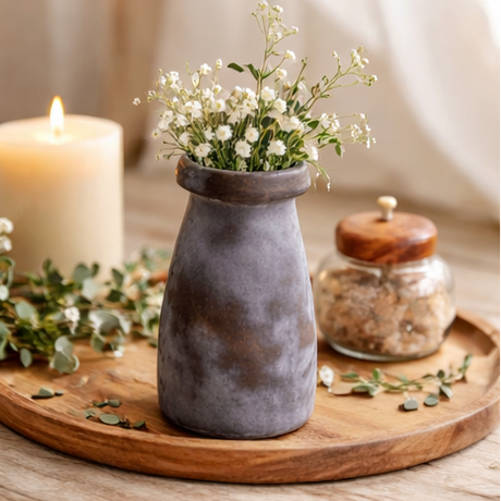 Aoife Glass Bud Vase – Small Stone Smoked Swell Vase