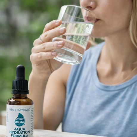 Aqua Hydration Formula being added to water and consumed.
