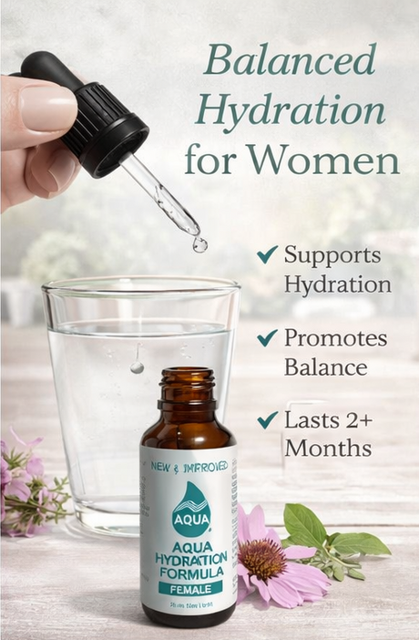 Aqua Hydration Formula with text on hydration and balance.