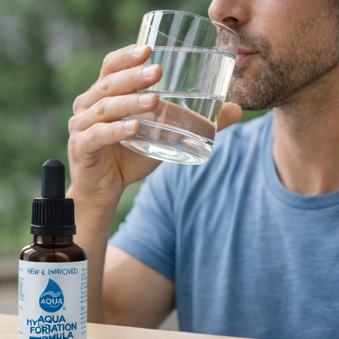 Aqua Hydration Formula being added to water and consumed.