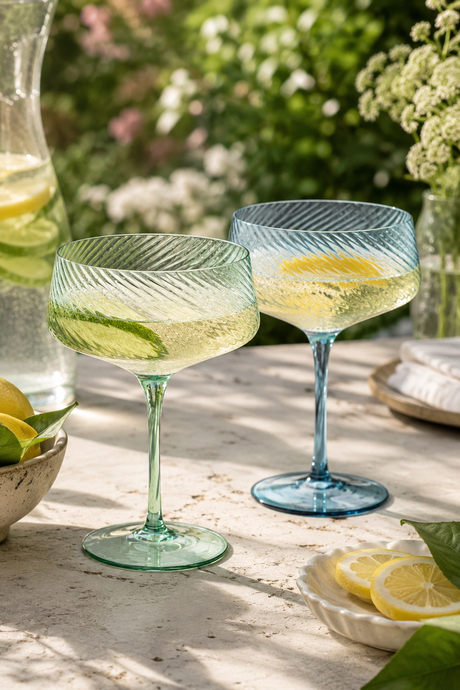 Blue & Green Twist Champagne Coupe Glasses – Set of 2