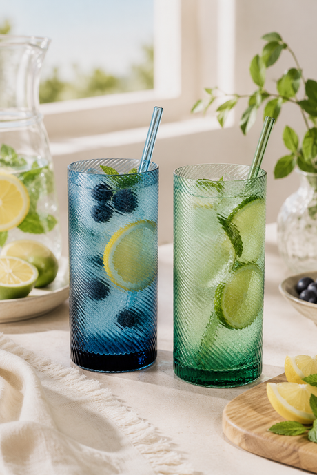Blue & Green Twist Highball Glass Tumblers – Set of 2