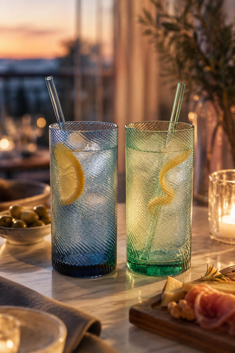 Blue & Green Twist Highball Glass Tumblers – Set of 2