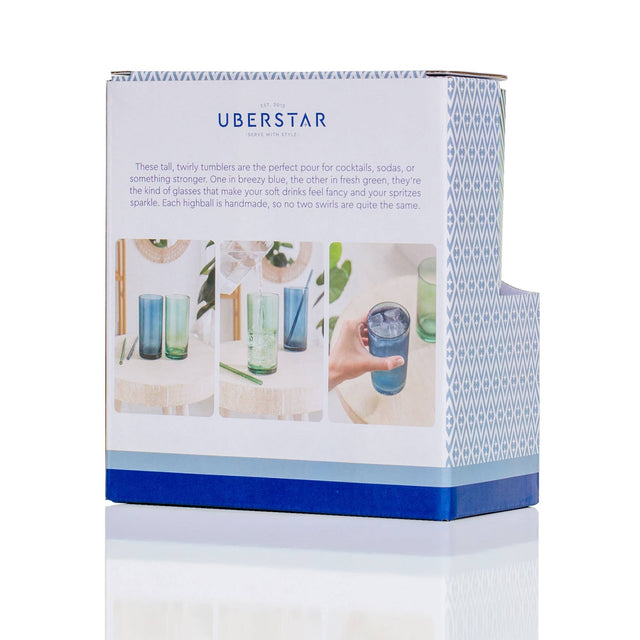 Box of Uberstar tumblers with images of tumblers and text on a white background