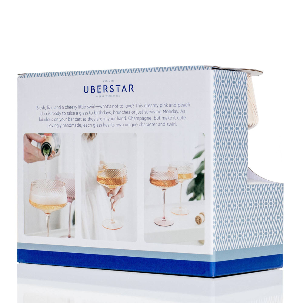 Box packaging of Uberstar glasses with images of glasses and text on a white background