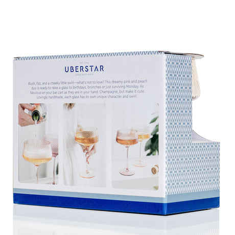 Box packaging of Uberstar glasses with images of glasses and text on a white background