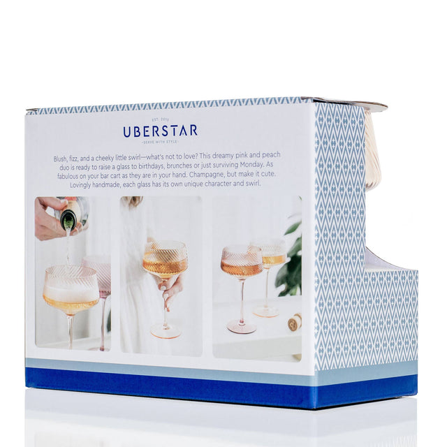 Box packaging of Uberstar glasses with images of glasses and text on a white background