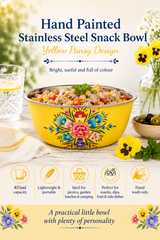 Buttercup Pansy Hand Painted Stainless Steel Picnic Bowl – 16.5cm