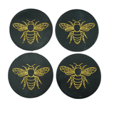 Set of 4 Leather Coasters – Gold Bee Engraved, Handcrafted
