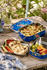 Dark Blue Garland hand-painted stainless steel tiffin lunch box with three compartments