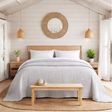scandi beach hut with dove grey bead throw