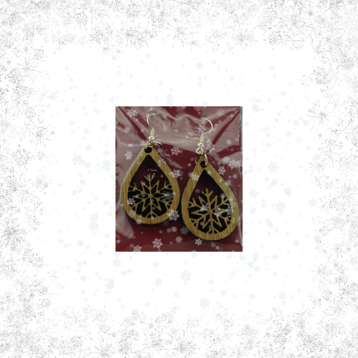 Wooden Earrings - Snowflake Pendant