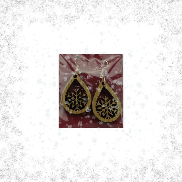 Wooden Earrings - Snowflake Pendant