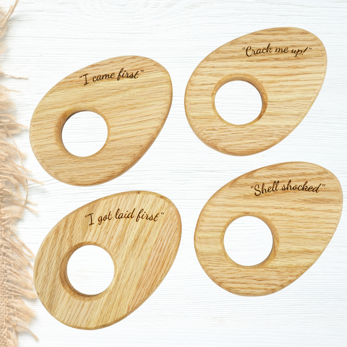 Oak Engraved Egg Holders