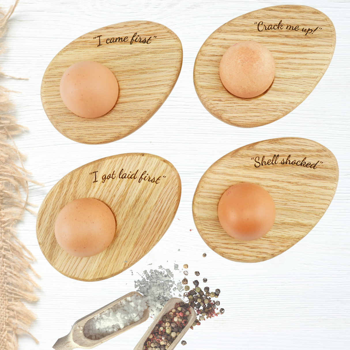 Oak Engraved Egg Holders