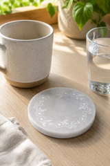 Personalised Round Marble Drinks Coaster – Engraved Natural Marble Coaster 10cm