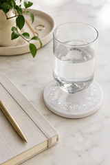 Personalised Round Marble Drinks Coaster – Engraved Natural Marble Coaster 10cm