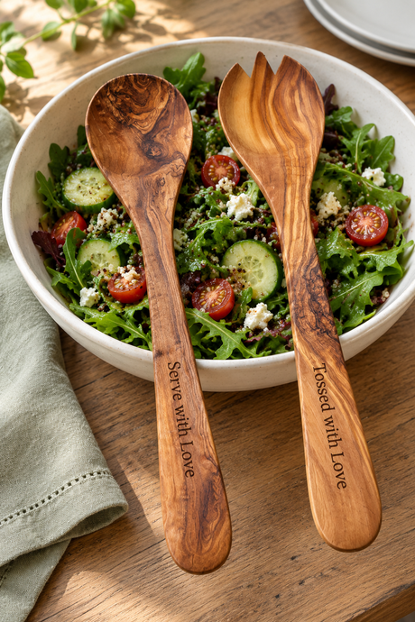 Olive Wood Salad Servers – Large 36cm Pair (Optional Personalisation)