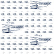 Fjære Wrapping Paper Collection of blue and white line drawings of boats and landscapes.