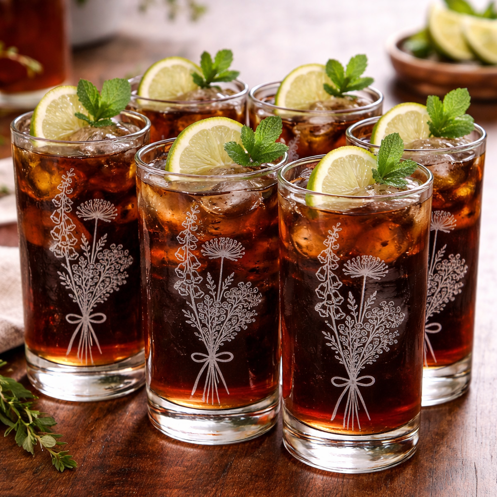Floral Etched Glass Tumblers – Set of 6 (250ml)