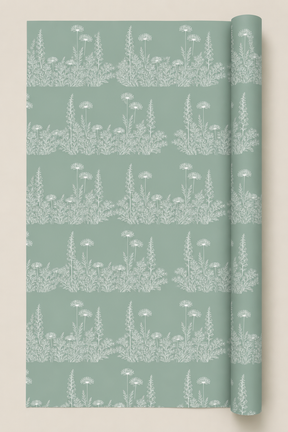 Florilegium Botanical Wrapping Paper duck egg green with white floral detail.