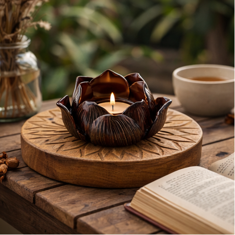 a decorative candle holder cozy ambiance.