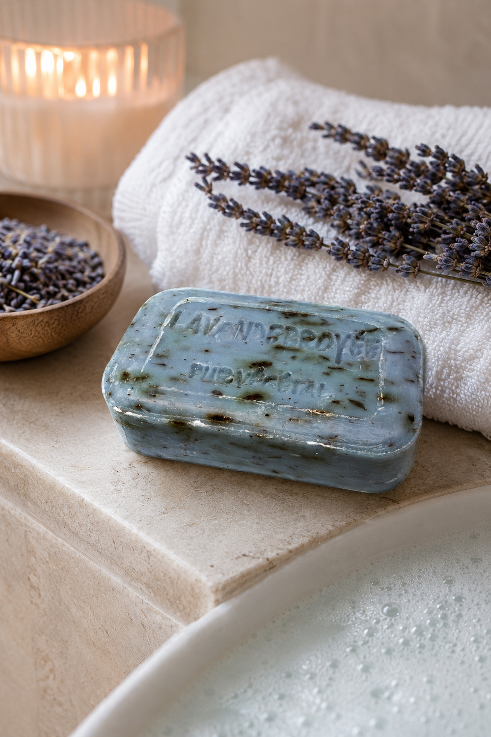 French vegetable soap with lavender oil and flowers
