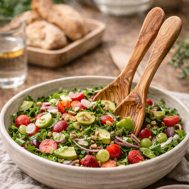 Olive Wood Salad Servers Set – Wooden Salad Spoon & Fork with Optional Personalised Engraving