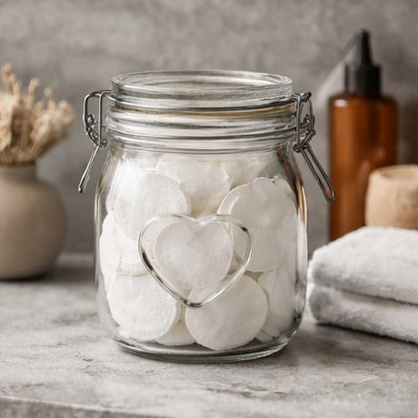 glass jar with cotton pads