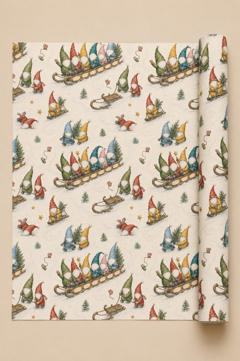 Gonk Christmas Wrapping Paper – Downhill Sledge Race