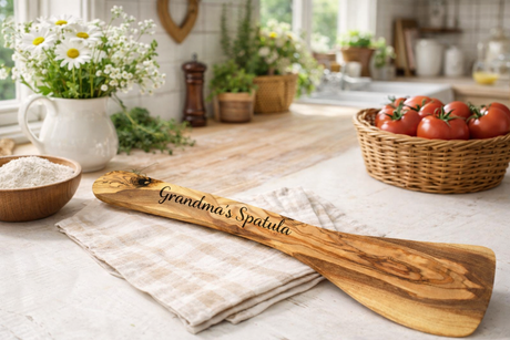 Olive Wood Spatula Cooking Utensil (30cm) with Optional Personalised Engraving